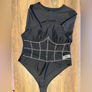 SHEIN Black Rhinestone Bodysuit